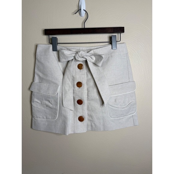 J.CREW Dresses & Skirts - J.Crew Mini Skirt Women 8 Beige Cotton Linen Button Front Cargo Utility Earthy